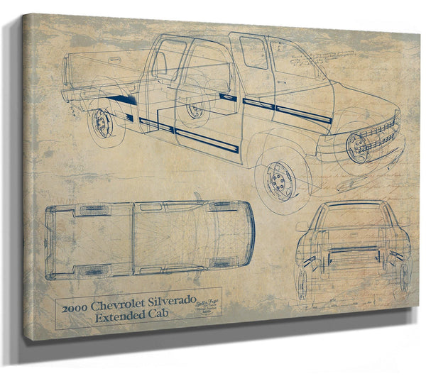Bella Frye 2000 Chevrolet Silverado Blueprint Art: Extended Cab Car Model Print