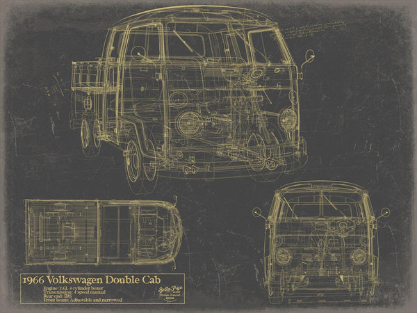 Bella Frye Vintage 1966 Double Cab Car Model Print,  Original Blueprint Canvas, Framed, or Unframed Art