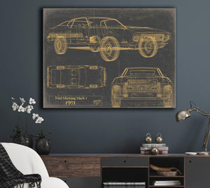 Bella Frye Vintage 1971 Car Model Print,  Original Blueprint Canvas, Framed, or Unframed Art