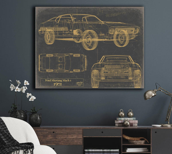 Bella Frye Vintage 1971 Car Model Print,  Original Blueprint Canvas, Framed, or Unframed Art