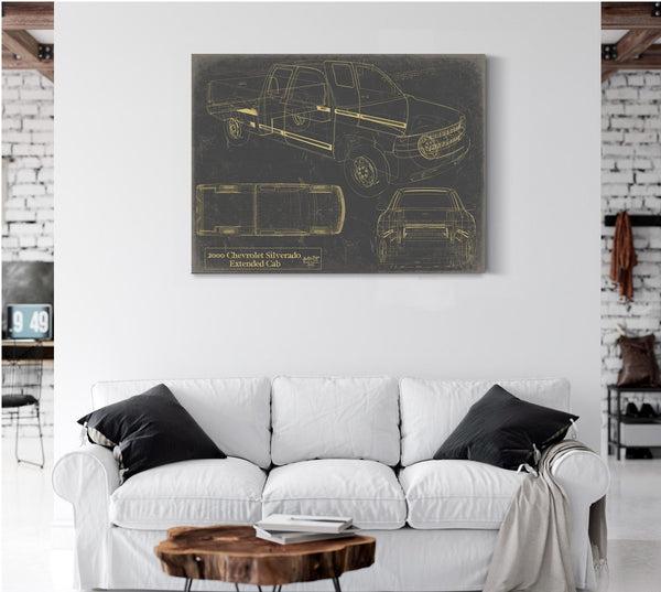 Bella Frye 2000 Chevrolet Silverado Blueprint Art: Extended Cab Car Model Print