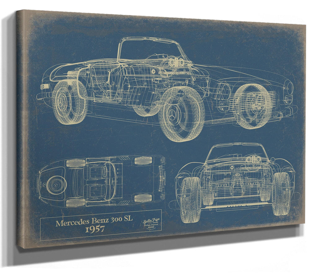 Bella Frye Vintage 1957 Convertible SL Car Blueprint - Gifts for Husband  - Original Vehicle Wall Art