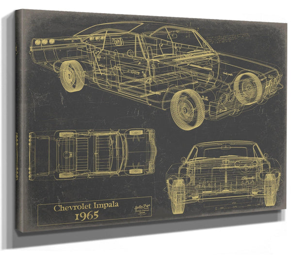 Bella Frye Vintage 1965 Chevrolet Impala Car Model Print,  Original Blueprint Canvas
