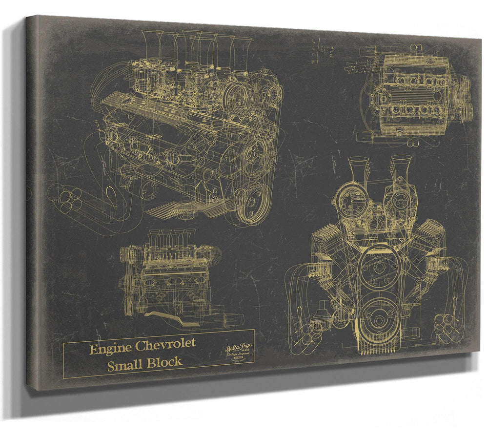 Bella Frye Vintage Engine Chevy Small Block Print,  Original Blueprint Canvas