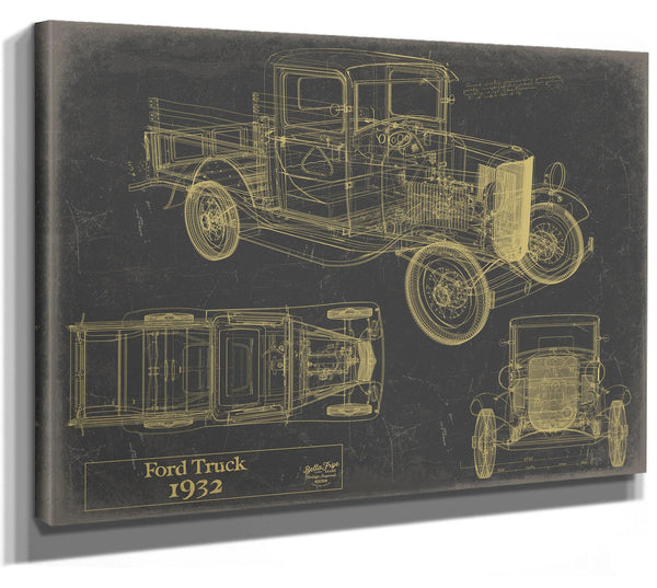 Bella Frye 1932 Ford Truck Blueprint Art: Vintage Auto Patent Print