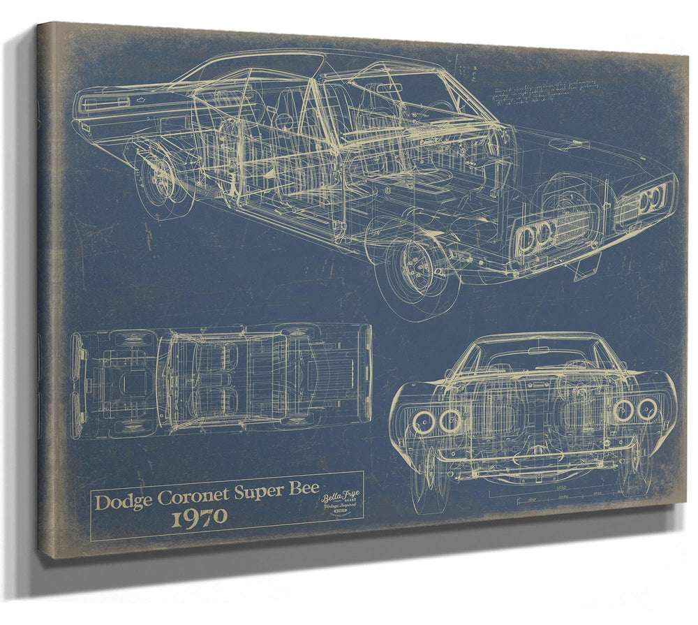 Bella Frye Vintage 1970 Coupe Car Model Print,  Original Blueprint Canvas, Framed, or Unframed Art