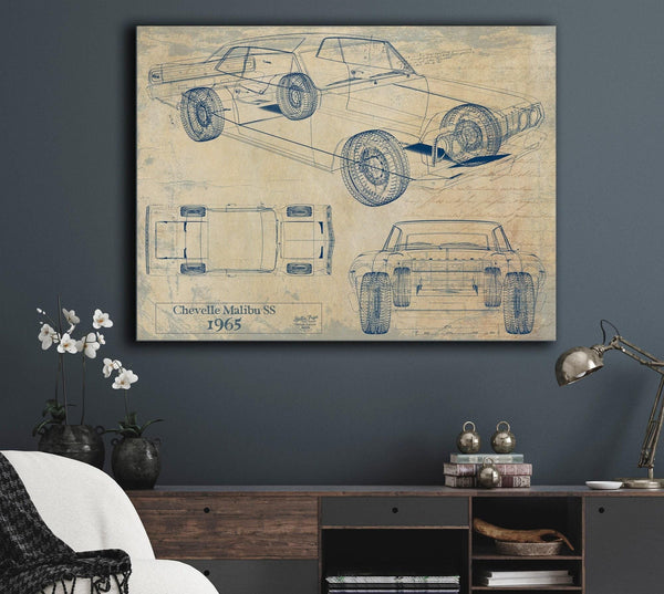 Bella Frye Vintage 1965 Chevrolet Chevelle Malibu SS Car Model Print,  Original Blueprint Canvas