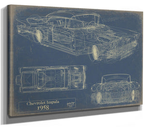 Bella Frye Vintage 1958 Chevrolet Impala Car Blueprint - Gifts for Husband  - Original Vehicle Wall Art