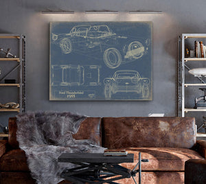 Bella Frye Vintage 1955 Ford Thunderbird Car Model, Original Mancave Blueprint Art