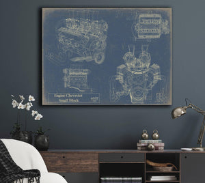 Bella Frye Vintage Engine Chevy Small Block Print,  Original Blueprint Canvas