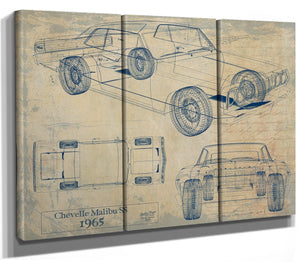 Bella Frye Vintage 1965 Chevrolet Chevelle Malibu SS Car Model Print,  Original Blueprint Canvas