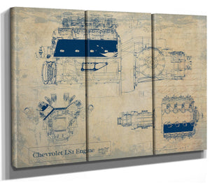 Bella Frye Vintage Chevrolet LS1 Engine Print,  Original Blueprint Canvas