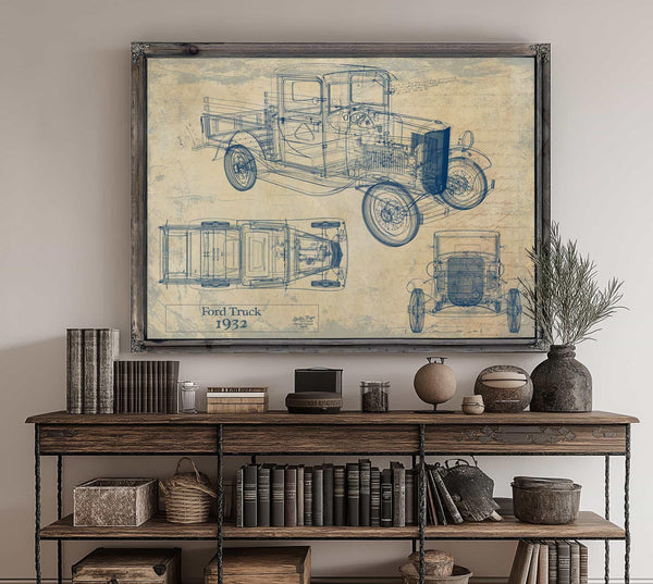 Bella Frye 1932 Ford Truck Blueprint Art: Vintage Auto Patent Print