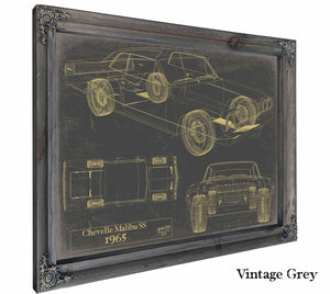 Bella Frye Vintage 1965 Chevrolet Chevelle Malibu SS Car Model Print,  Original Blueprint Canvas