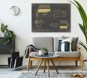 Bella Frye Vintage Chevrolet LS1 Engine Print,  Original Blueprint Canvas