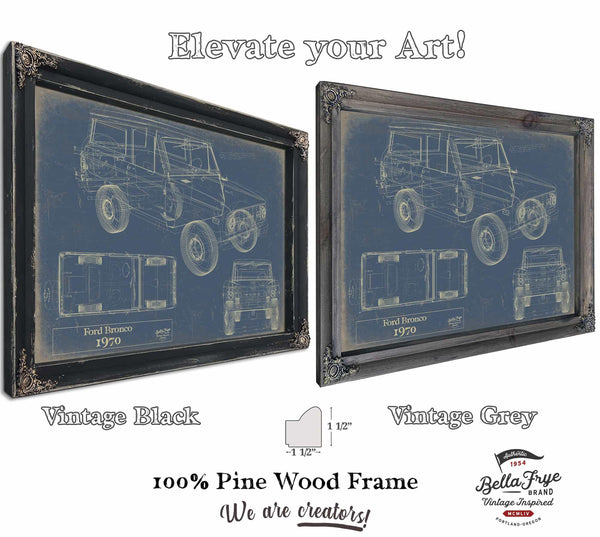 Bella Frye Vintage 1970 Ford Bronco Car Model Print,  Original Blueprint Canvas, Framed, or Unframed Art