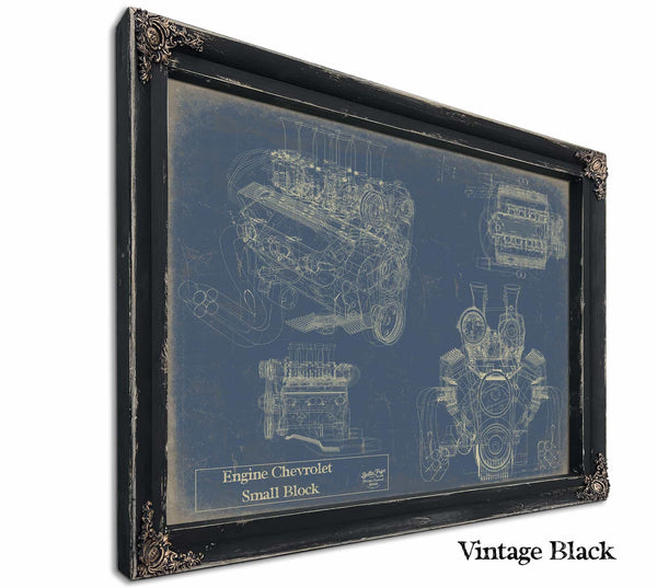 Bella Frye Vintage Engine Chevy Small Block Print,  Original Blueprint Canvas
