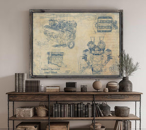 Bella Frye Vintage Engine Chevy Small Block Print,  Original Blueprint Canvas