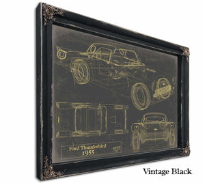 Bella Frye Vintage 1955 Ford Thunderbird Car Model, Original Mancave Blueprint Art