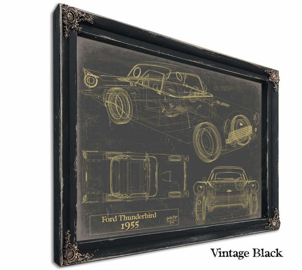 Bella Frye Vintage 1955 Ford Thunderbird Car Model, Original Mancave Blueprint Art