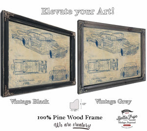 Bella Frye Vintage 1958 Chevrolet Impala Car Blueprint - Gifts for Husband  - Original Vehicle Wall Art