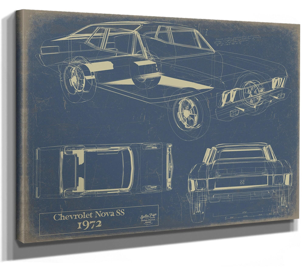 Bella Frye Vintage 1972 Chevrolet Nova SS Car Model Print,  Original Blueprint Canvas