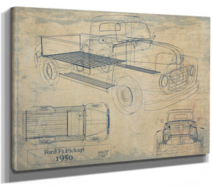 Bella Frye 1950 Ford F1 Pickup Truck Model Mancave Blueprint Art