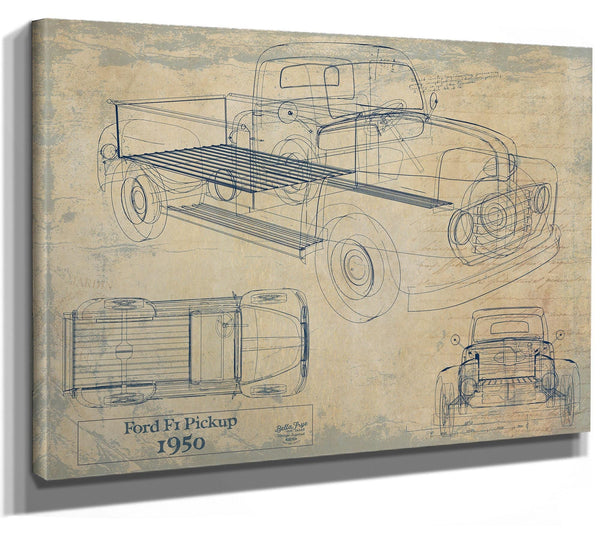 Bella Frye 1950 Ford F1 Pickup Truck Model Mancave Blueprint Art