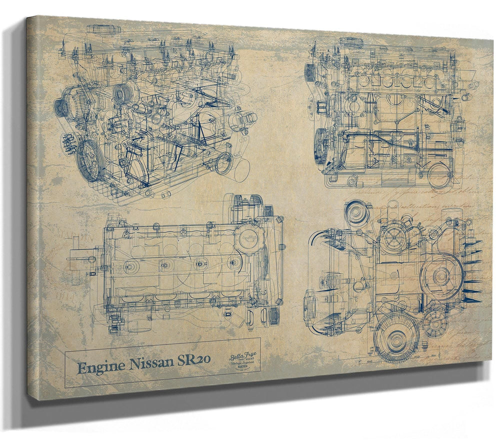 Bella Frye Vintage Engine SR20 Print,  Original Blueprint Canvas