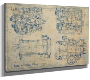 Bella Frye Vintage Engine SR20 Print,  Original Blueprint Canvas