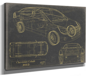 Bella Frye Vintage 2012 Chevrolet Cobalt Car Model Print,  Original Blueprint Canvas, Framed, or Unframed Art