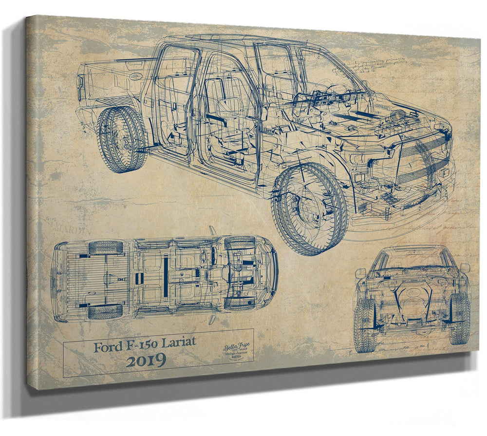 Bella Frye 2019 Ford F-150 Lariat Blueprint Art: Automotive Canvas Print