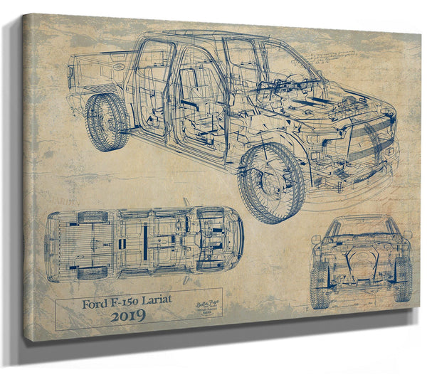 Bella Frye 2019 Ford F-150 Lariat Blueprint Art: Automotive Canvas Print