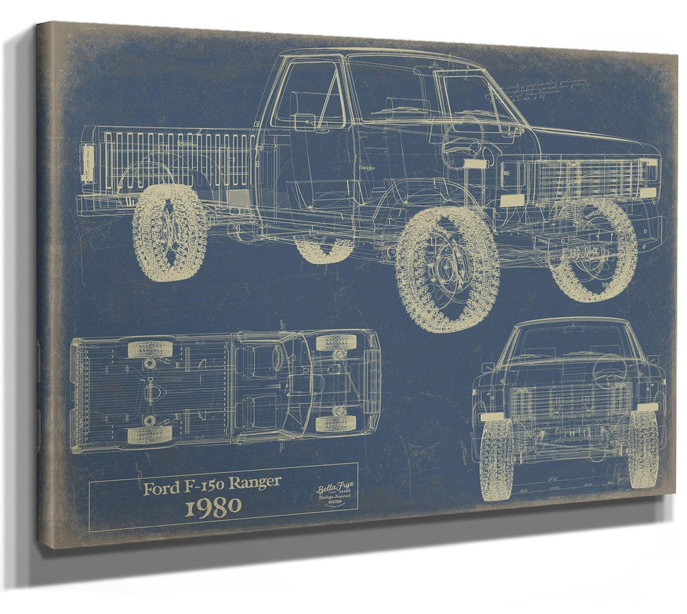 Bella Frye Vintage 1980 Car Model Print,  Original Blueprint Canvas, Framed, or Unframed Art
