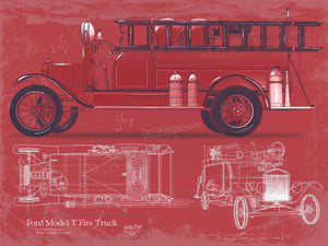 Bella Frye Ford Model T Fire Truck Blueprint: Vintage Automotive Wall Art