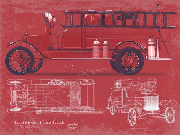 Bella Frye Ford Model T Fire Truck Blueprint: Vintage Automotive Wall Art