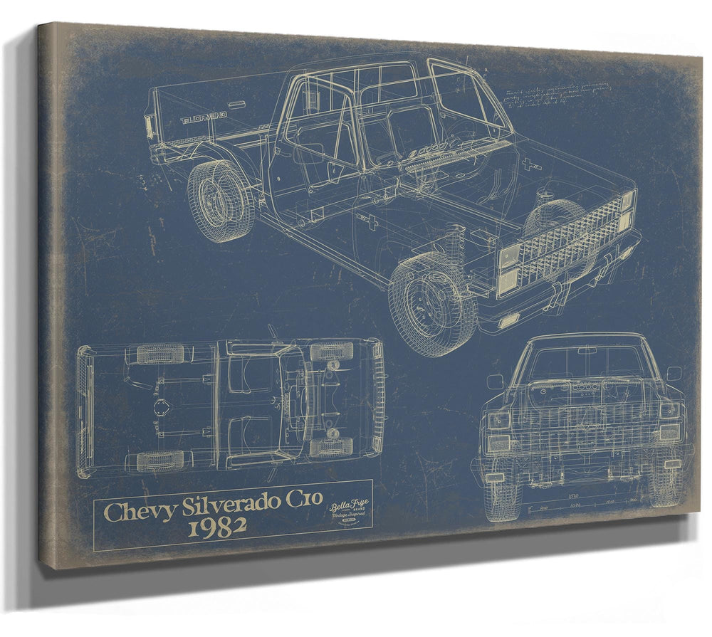 Bella Frye 1982 Chevy Silverado C10 Blueprint Art: Vintage Car Model Print