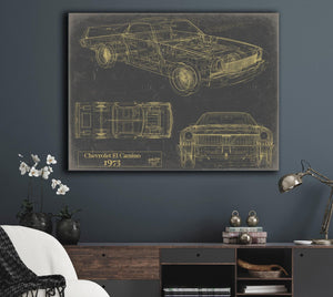 Bella Frye 1973 Chevrolet El Camino Blueprint Art: Vintage Car Model Print