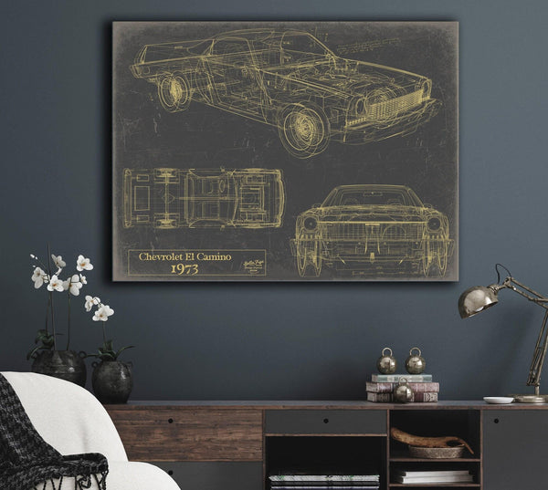 Bella Frye 1973 Chevrolet El Camino Blueprint Art: Vintage Car Model Print