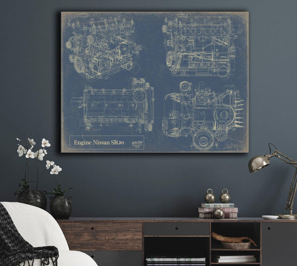 Bella Frye Vintage Engine SR20 Print,  Original Blueprint Canvas