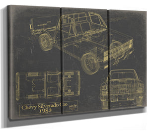 Bella Frye 1982 Chevy Silverado C10 Blueprint Art: Vintage Car Model Print