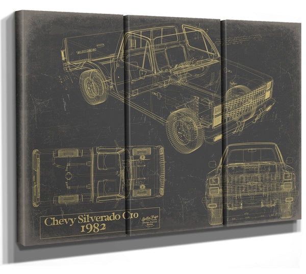 Bella Frye 1982 Chevy Silverado C10 Blueprint Art: Vintage Car Model Print