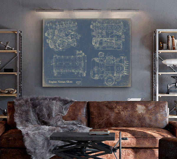 Bella Frye Vintage Engine SR20 Print,  Original Blueprint Canvas