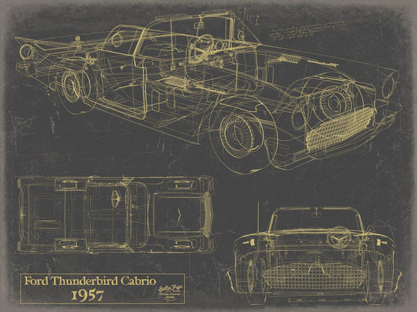 Bella Frye Vintage 1957 Ford Thunderbird Cabrio Vehicle Patent Art - Gifts for Dad - Original Vehicle Print