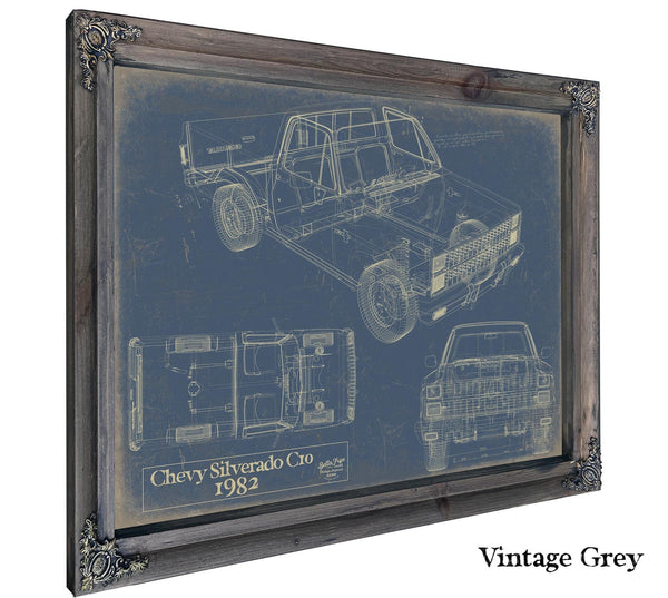 Bella Frye 1982 Chevy Silverado C10 Blueprint Art: Vintage Car Model Print