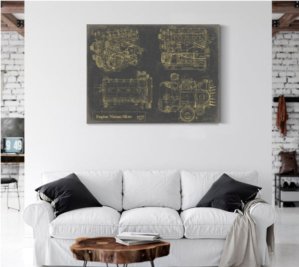 Bella Frye Vintage Engine SR20 Print,  Original Blueprint Canvas