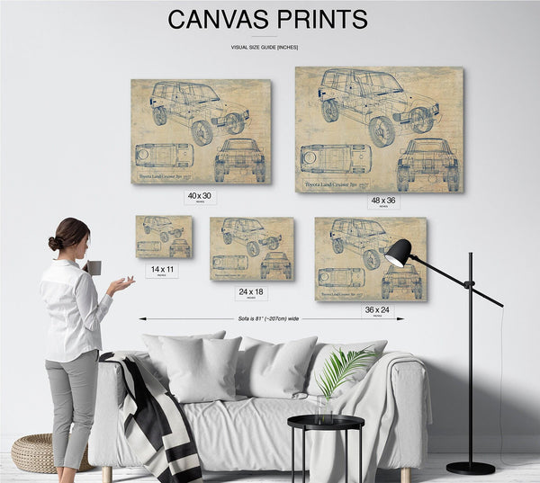Bella Frye Vintage 1980s Car Model Print,  Original Blueprint Canvas, Framed, or Unframed Art