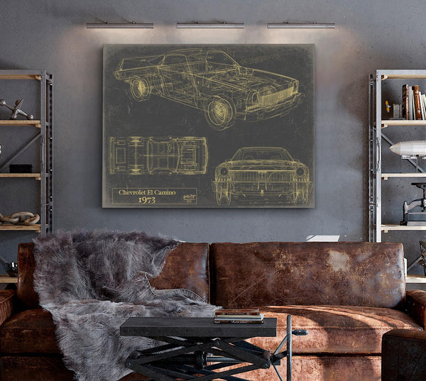 Bella Frye 1973 Chevrolet El Camino Blueprint Art: Vintage Car Model Print