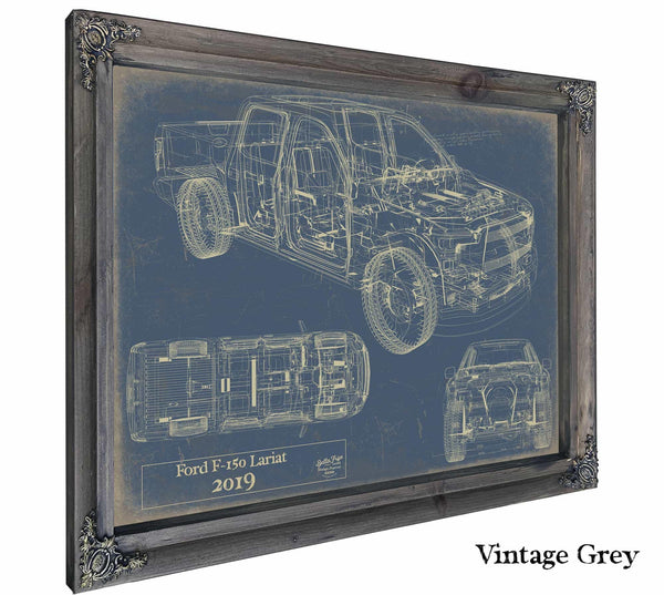 Bella Frye 2019 Ford F-150 Lariat Blueprint Art: Automotive Canvas Print