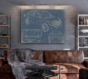 Bella Frye Vintage 2012 Chevrolet Cobalt Car Model Print,  Original Blueprint Canvas, Framed, or Unframed Art
